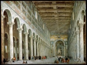 Interiør av basilikaen St Paul utenfor murene i Roma, c1750 av Giovanni Paolo Pannini