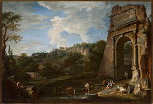 Landskap med Titusbuen av Giovanni Paolo Pannini