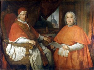 Benedikt XIV og kardinal Silvio Valenti Gonzaga (Gonzague). Maleri av Giovanni Paolo Pannini (Panini). 18. århundre. Roma, museum i Roma av Giovanni Paolo Pannini