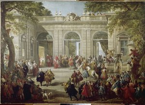 Karl III av Spania eller Karl av Bourbon, konge av Napoli (1716-1788) Pave Benedetto XIV besøker kaffehuset til Quirinale-palasset (Quirinal) Maleri av Giovanni Paolo Pannini (1691-1765) 1746 Napoli, Capodi nasjonalmuseum
