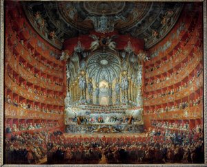 Konsert gitt på teateret Argentina i Roma 15. juli 1747 i anledning ekteskapet til delfinen Louis de France (1729-1765), sønn av Ludvig XV, med Marie Josephe av Sachsen. Maleri av Giovanni Paolo Pannini (Panini) (1691-1765) av Giovanni Paolo Pannini
