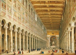 Interiør av San Paolo Fuori le Mura, ser mot alteret av Giovanni Paolo Pannini