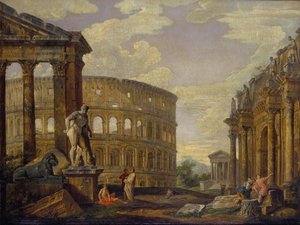 Landskap med Hercules og ruinene av det gamle Roma par Panini, Giovanni Paolo av Giovanni Paolo Pannini