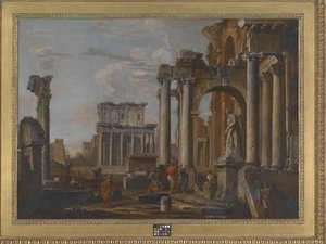 Ruiner med tempelet til Antoninus og Faustina (olje på lerret) av Giovanni Paolo Pannini