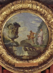 Ruiner med to menn, ca. 1750-60 (olje på kobber) av Giovanni Paolo Pannini