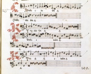Kyrie-manuskript av "Messes of Mantua" av Giovanni Pierluigi da Palestrina (1525 - 1594), italiensk komponist. av Giovanni Pierluigi da (after) Palestrina