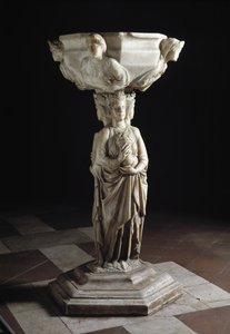 Stoup med en søyle dekorert med de tre teologiske dydene og et basseng dekorert med byster av de fire kardinaldydene, 1200-tallet (skulptur) av Giovanni Pisano