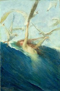 En havfrue som blir mobbet av måker av Giovanni Segantini