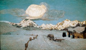 Triptych of Nature eller Engadin: "" Death"" Maleri av Giovanni Segantini (1858-1899) 1896-1899 Søn. 192x320 cm Saint Moritz, Musee Segantini