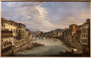 Utsikt over Arno fra Ponte Vecchio mot Alle Grazie-broen