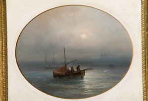 Marina med båter (olje på papp) av Giovanni Susani