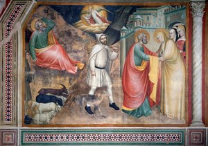 Jomfruens liv: kunngjøringen til Joachim og møte med den hellige Anne ved den gyldne porten (Fresco