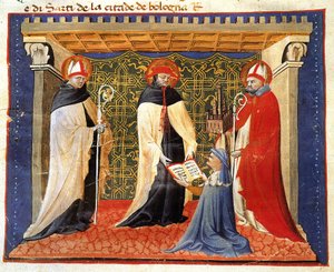 Miniatyr av statuttene til drapernes samfunn, av Giovanni da Modena