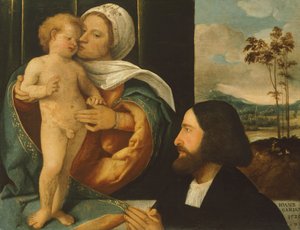 Madonna med barn og hengiven, av Giovanni Cariani (født mellom 1485 og 1490-død etter 1547)