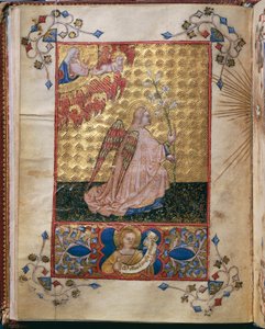 Italia, Annunciation: the Angel with a lily, miniatyr av Giovanni di Benedetto da Como, fra Officium Beatae Mariae Virginis av Alberto de Porcelis av Giovanni di Benedetto da Como