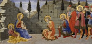 Tilbedelse av Magi, detalj av Nativity og tilbedelse av Magi, mellom 1457 og 1459, av Giovanni di Francesco (1412-1459), tempera på tre. av Giovanni di Francesco