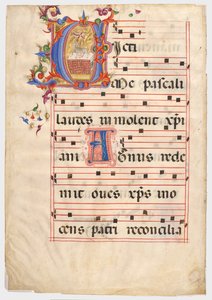 Initial V: Påskelammet på et alter av Giovanni di Paolo