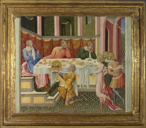 Hodet til døperen Johannes brakt til Herod Predella Panel, 1454 av Giovanni di Paolo
