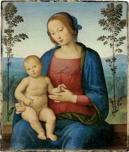 The Virgin and Child (Madonna and Child) - Maleri av Lo Spagna (Giovanni di Pietro) (1450-1528), olje på tre (36,8x31,4 cm), italiensk renessanse - Privat samling av Giovanni di Pietro (c.1450 1529)