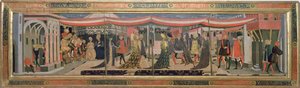 Frontal fra Adimari Cassone som viser en bryllupsscene foran dåpskapellet, ca. 1450 (tempera på panel) (se også 62295, 123484-6)