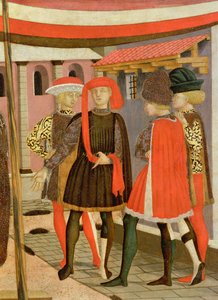 Frontal fra Adimari Cassone, detalj av fire menn, ca. 1450 tempera på paneldetalj av 80304