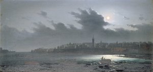 Utsikt over Malta utenfor havnen om natten, 1876