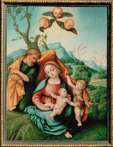 Den hellige familie (maleri på tre) av Girolamo Marchesi da Cotignola