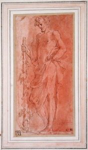 Bacchus (penn og brunt blekk og vask på papir) av Girolamo Mazzola Bedoli