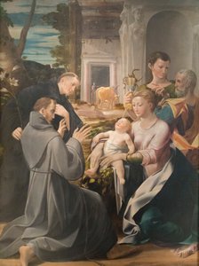 Hellig familie med den hellige Antonius av Padua, den hellige Frans av Assisi og den hellige Johannes evangelisten, Girolamo Mazzola Bedoli