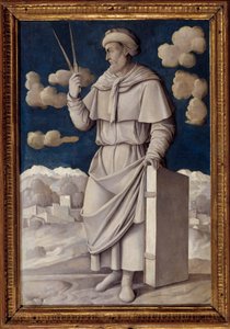 Portrett til fots av Euclid (325-265 f.Kr.), gresk matematiker Maleri av Girolamo Mocetto (1458-1531) 1531 Paris. Musee Jacquemart Andre - Portrett i full lengde av Euclid (325-265 f.Kr.), engelsk matematiker. Maleri av Girolamo Mocetto (1458-1531)