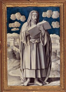 Portrett til fots av den greske filosofen Aristoteles (384-322 f.Kr.) Maleri av Girolamo Mocetto (1458-1531) 1531 Paris. Musee Jacquemart Andre - Portrett i full lengde av den greske filosofen Aristoteles (384-322 f.Kr.). Maleri av Girolamo Mocetto (1458-1