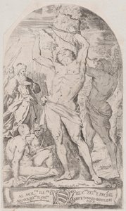 Saint Sebastian blir bundet til et tre, 1625-50. av Girolamo Pedrignani