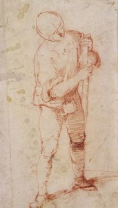 En stående mann som holder en stav (kritt på papir) av Girolamo Romanino