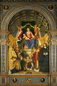 Saint Justinas altertavle: Madonna tronet med de hellige Benedikt, Justina, Prosdocimo og Scholastica, av Girolamo Romanino (ca. 1484-etter 1562).