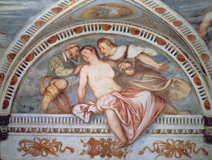 Kleopatras død, lunette, 1531-32 av Girolamo Romanino