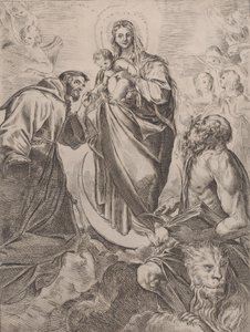 Jomfruen med de hellige Hieronymus og Frans, 1660-80. av Girolamo Rossi