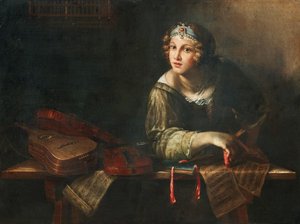 Allegorisk representasjon med musikkinstrumenter og noter, andre halvdel av 1600-tallet. av Girolamo Scaglia