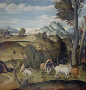 The Young Mercury stjeler storfe fra flokken av Apollo av Girolamo da Santacroce (ca.1480 1556) (attributed to)