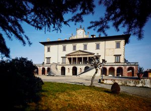 Villa Medicis (Medici Villa); Utsikt over Villa Ambra a Poggio a Caiano startet i 1485 på et prosjekt av Giuliano da Sangallo.