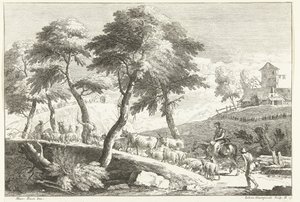 Kupert landskap med gjetere og storfe Italienske landskap (serietittel) av Giuliano Giampiccoli