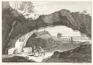 Landskap med en steinbro og noen figurer italienske landskap (serietittel) av Giuliano Giampiccoli