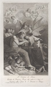 Kristus gir den hellige vert til den knelende Saint Catherine av Siena..., 1750-1812. av Giuliano Traballesi