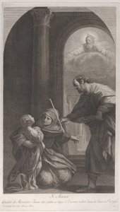 Saint Anne kneler og holder jomfruen..., 1760-1800. av Giuliano Traballesi