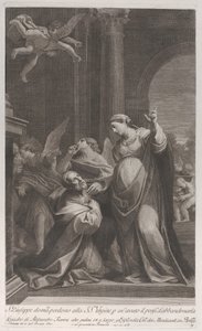 Saint Joseph ber jomfruen om tilgivelse for å ha tenkt på å forlate henne..., 1760-1800. av Giuliano Traballesi