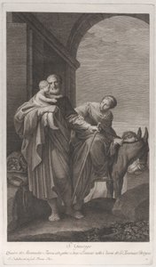 Saint Joseph bar Kristusbarnet på flukten til Egypt, 1760-1800. av Giuliano Traballesi