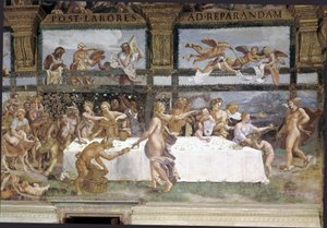 Forberedelser til gudenes bankett for bryllupet til Amor og Psyke, detalj av Giulio (1483 1520) Romano