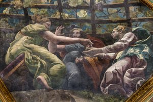 Detalj av hvelvet med unge kvinner og druer, Chamber of Cupid and Psyche (Sala di Amore e Psiche) av Giulio (and workshop) Romano