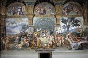 Den edle banketten som feirer Amors og Psyches ekteskap, sørveggen til Room of Cupid og Psyche, ca. 1527-31 (fresco)