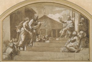 Martha som bringer Maria Magdalena til Kristus (penn og blekk på papir) av Giulio (attr. to) Romano