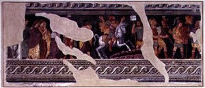 Fragment av en scene av en triumf (fresco) av Giulio (school of) Romano